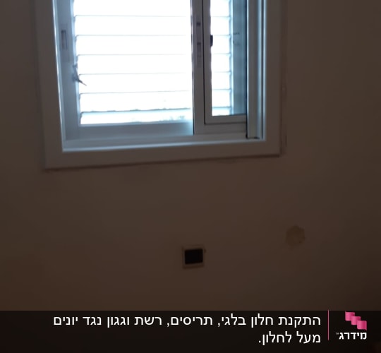 חלון אלומיניום עם תריסים לבנים